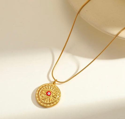 Round Eye Necklace – 18k Gold-Plated Stainless Steel Red