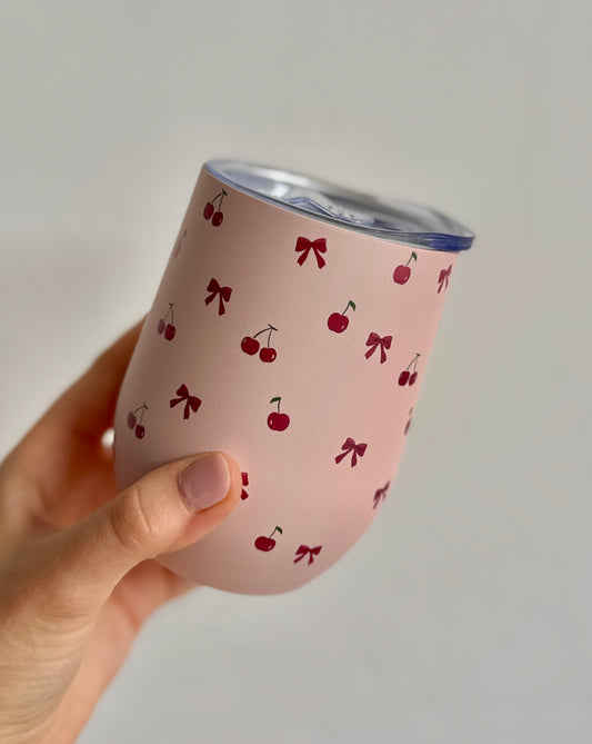 Pink Cherry Insulated Mug – Stainless Steel Travel Tumbler