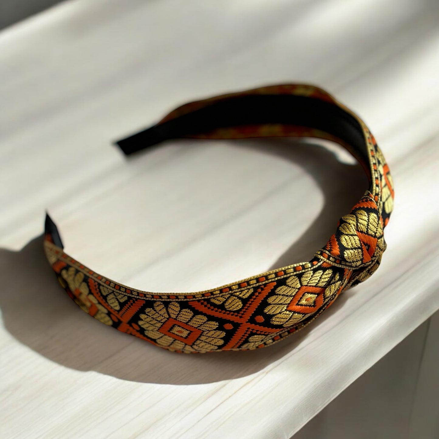 Boho Knotted Headband – Handmade in Orange & Gold