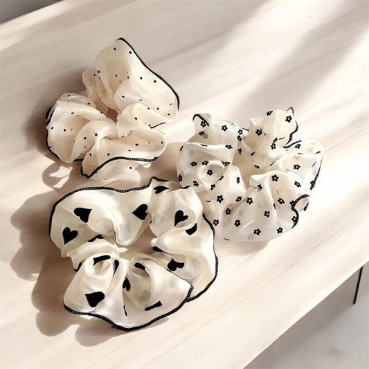 Parisian Chic 3-Pack Satin Hair Scrunchies – French Style Polka Dot Design