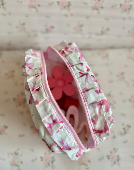 Pink Bows Makeup Pouch – Stylish Travel Cosmetic Bag