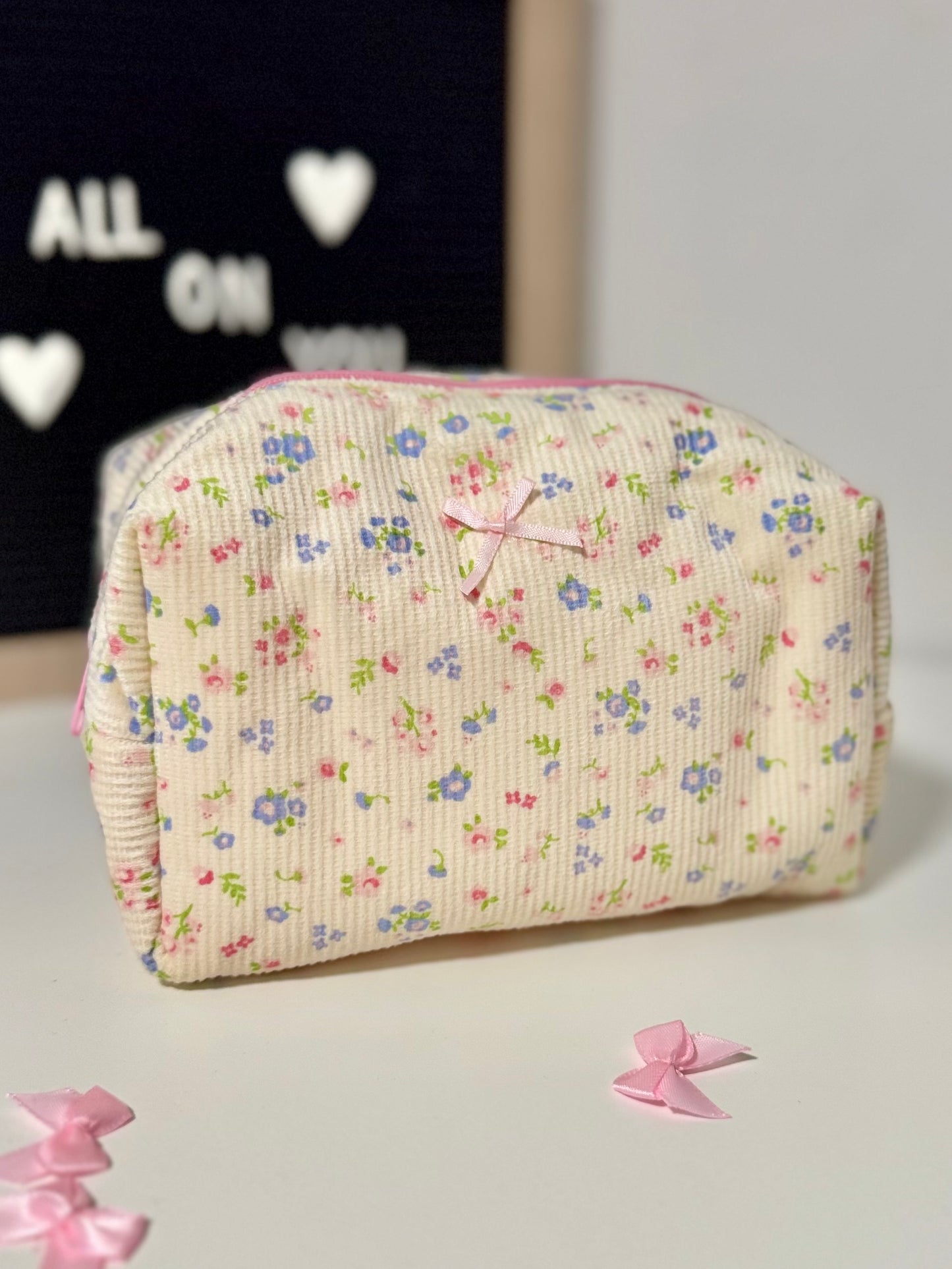 Makeup Bag – Small Travel Cosmetic Pouch with Flower Print
