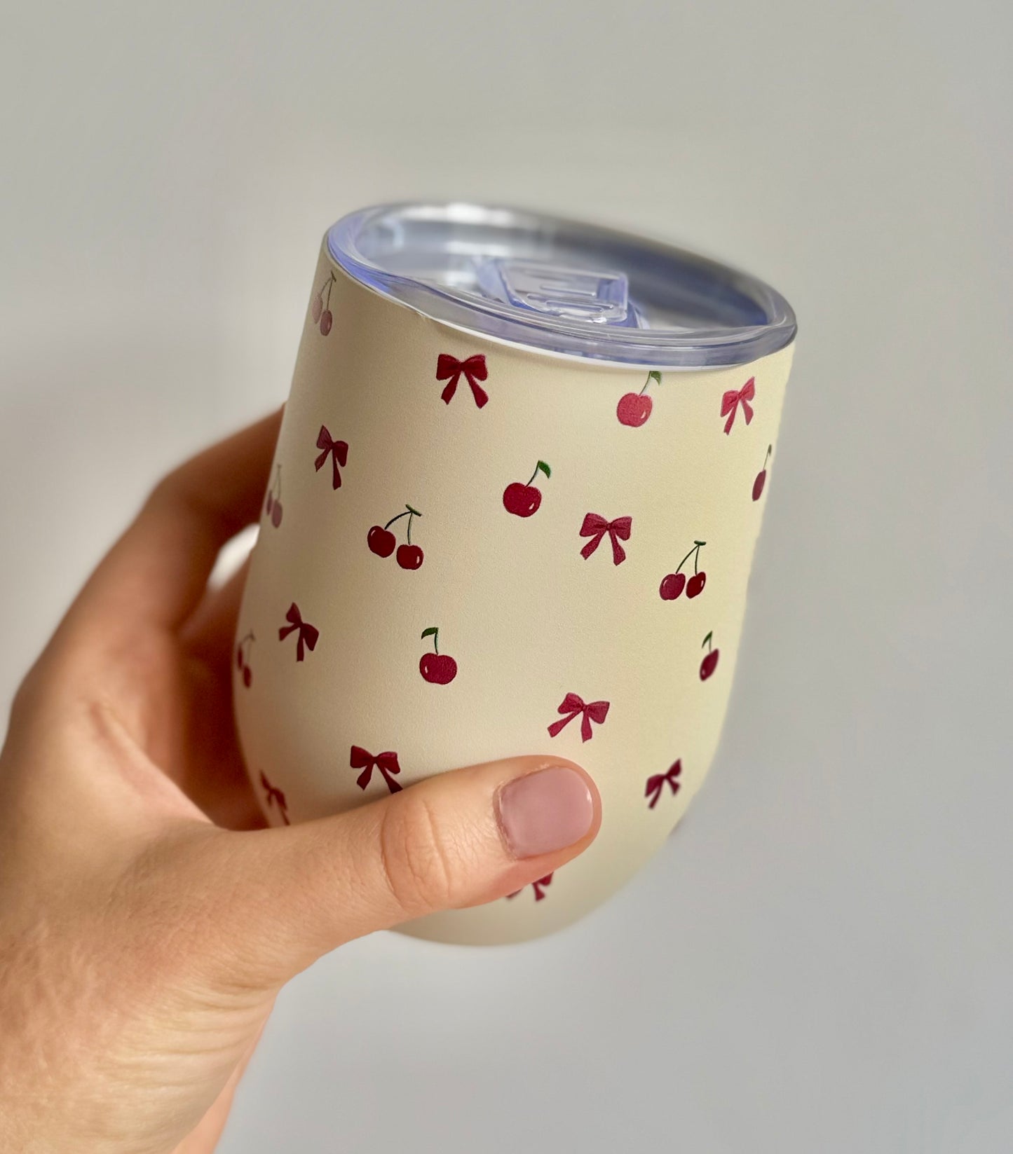 Beige Cherry Insulated Mug – Stainless Steel Travel Tumbler