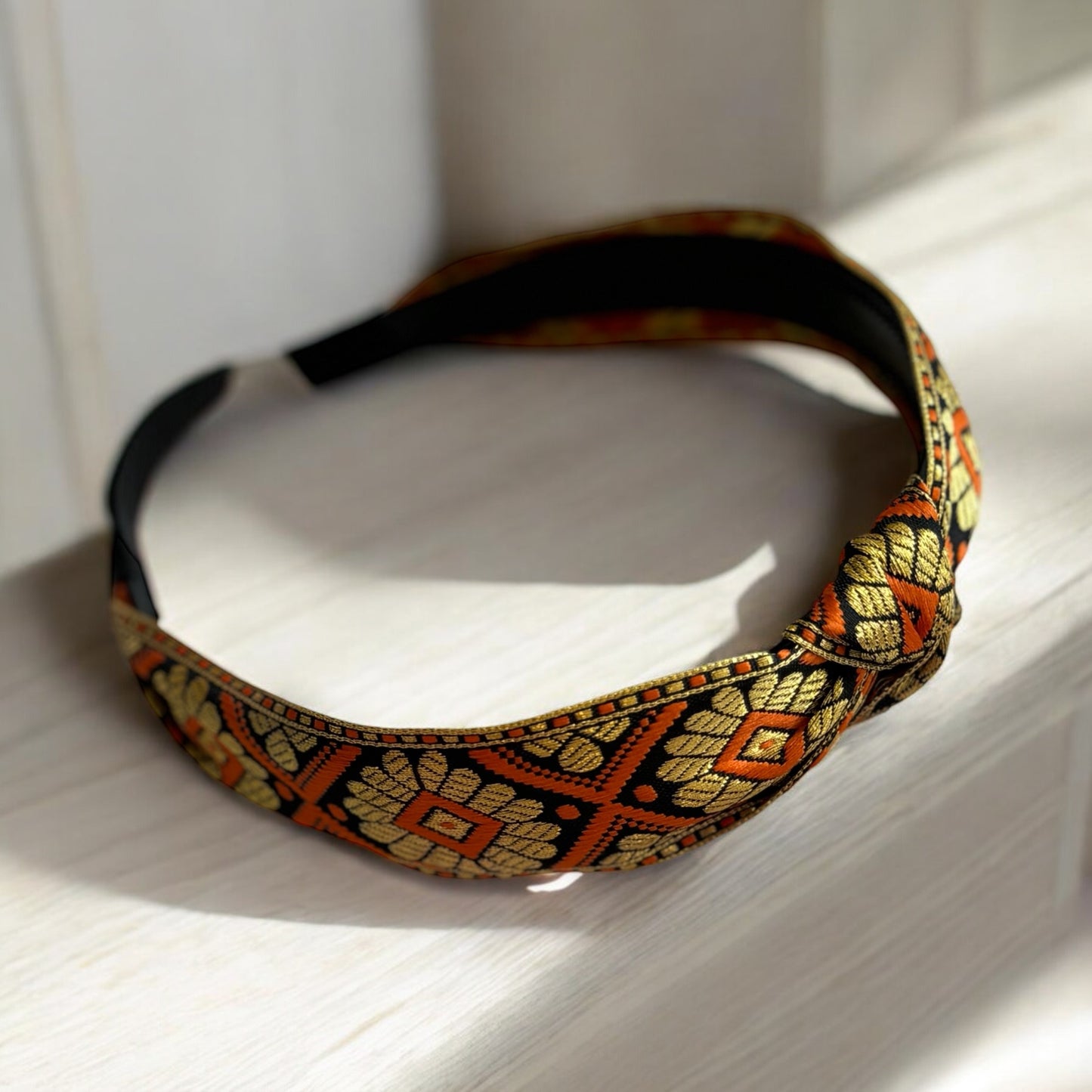 Boho Knotted Headband – Handmade in Orange & Gold