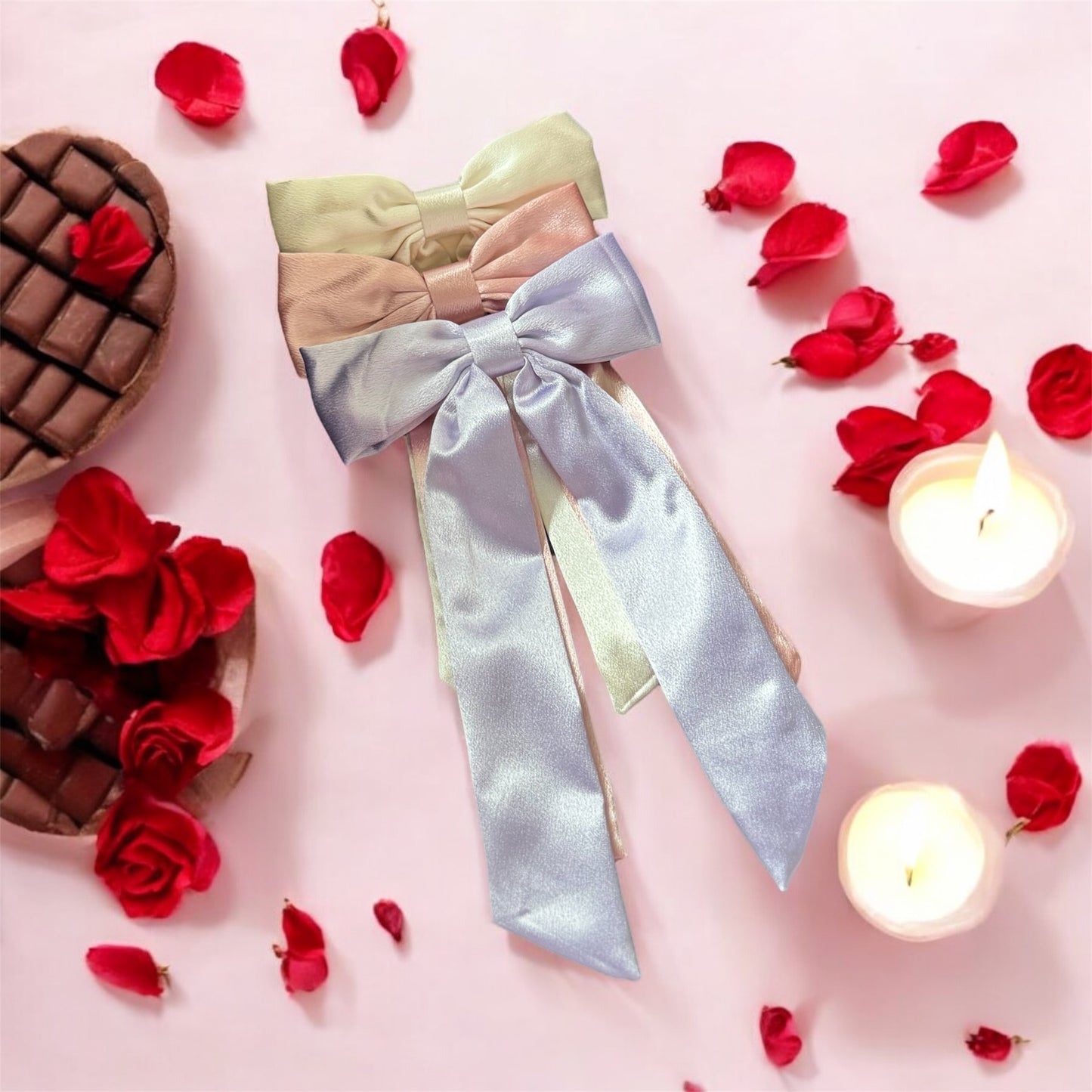 Beige Satin Long Bow Hair Clip