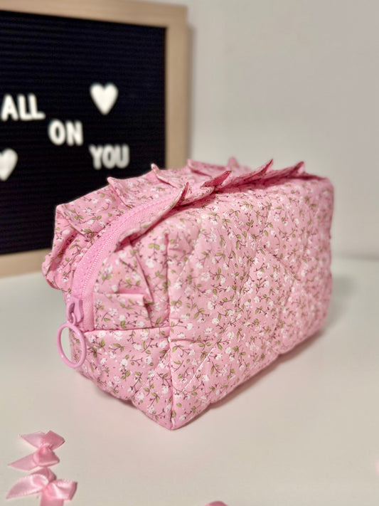 Makeup Bag – Pink Travel Cosmetic Pouch with Floral Print