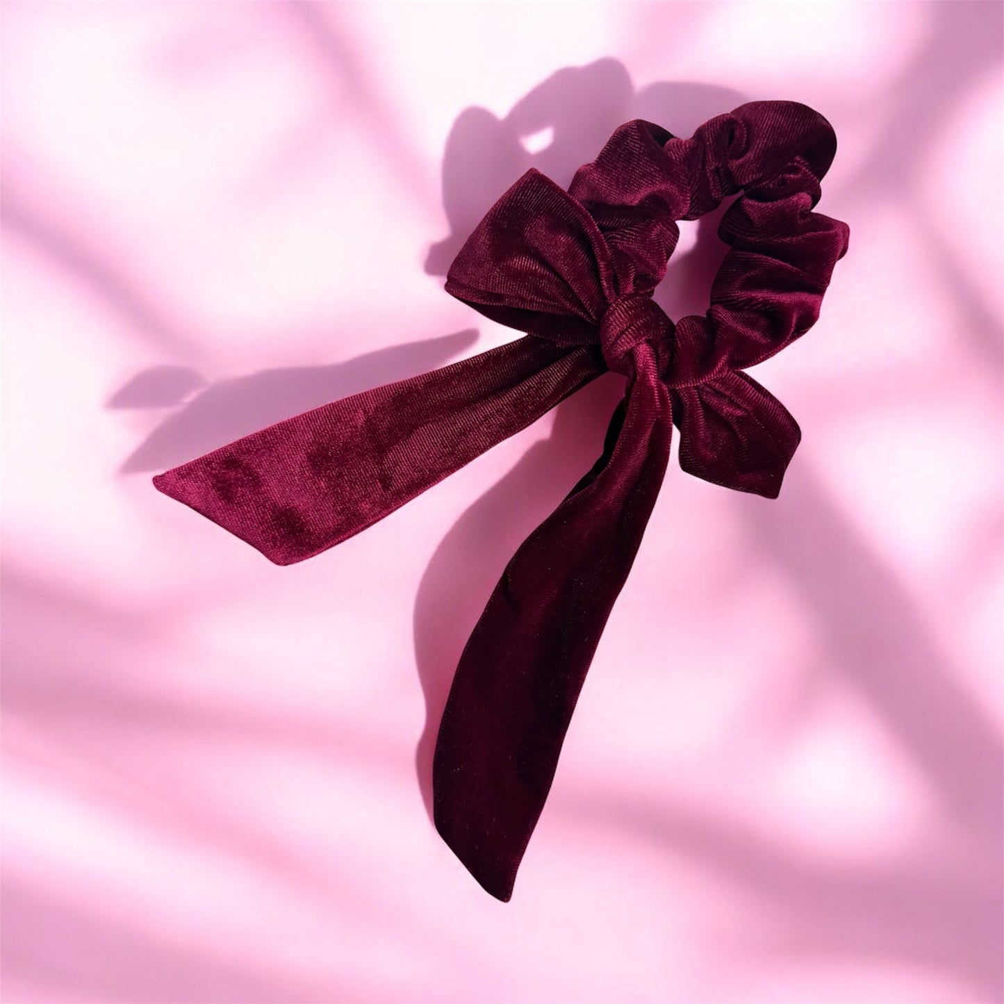 Velvet Burgundy Red Scrunchie with Long Bow: Elegant & Luxurious Hair Accessory