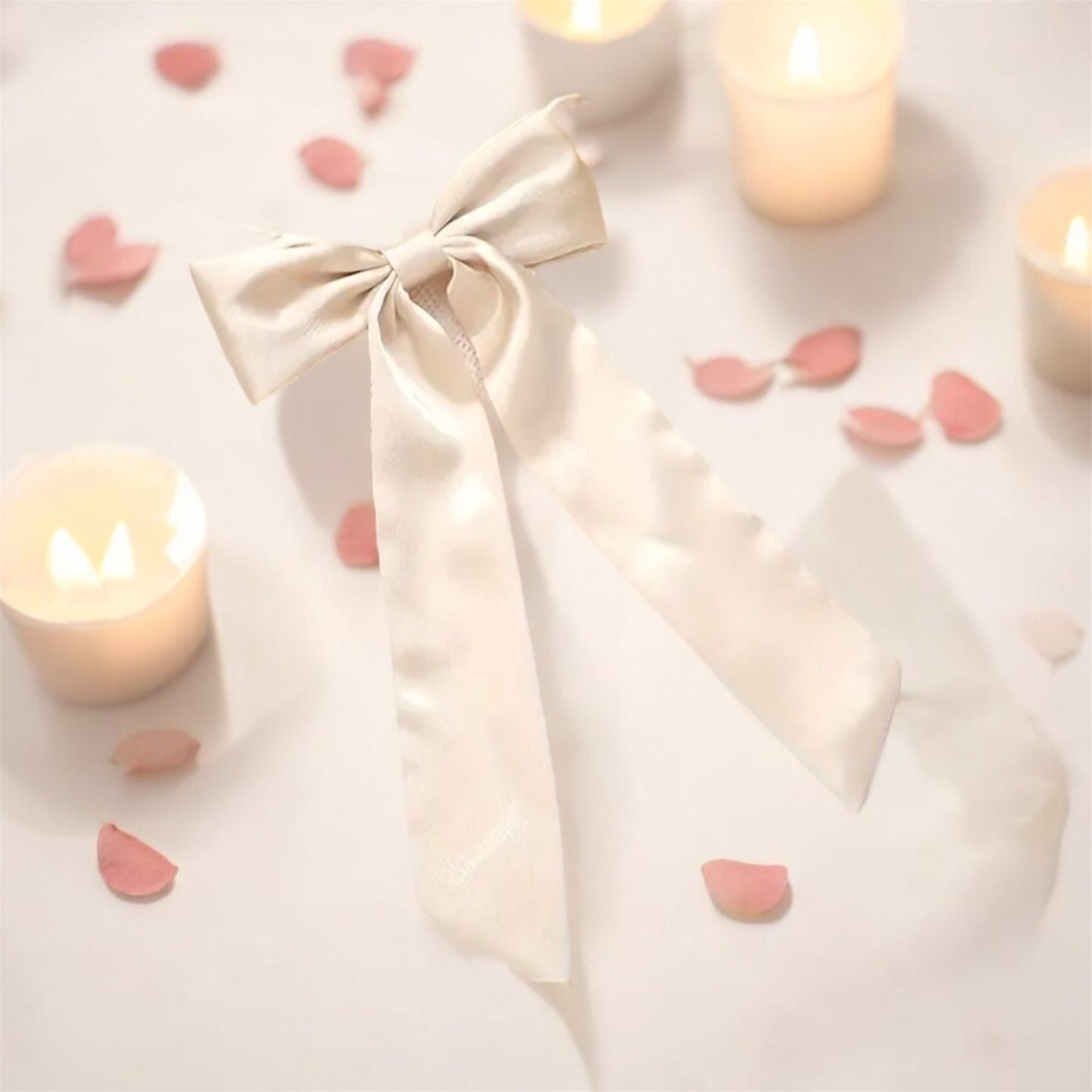 Beige Satin Long Bow Hair Clip