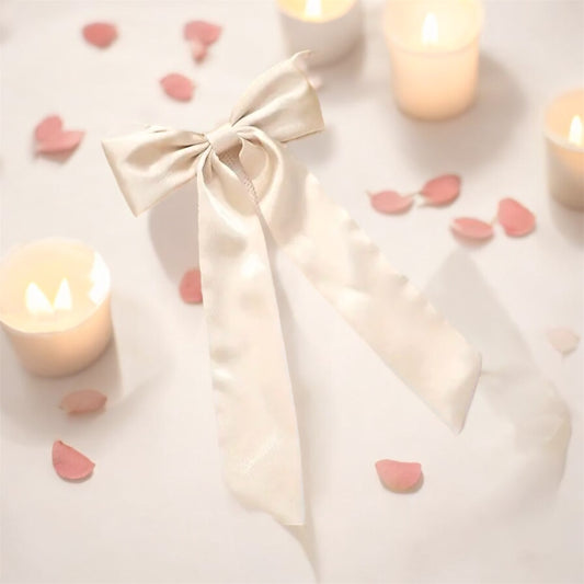 Beige Satin Long Bow Hair Clip