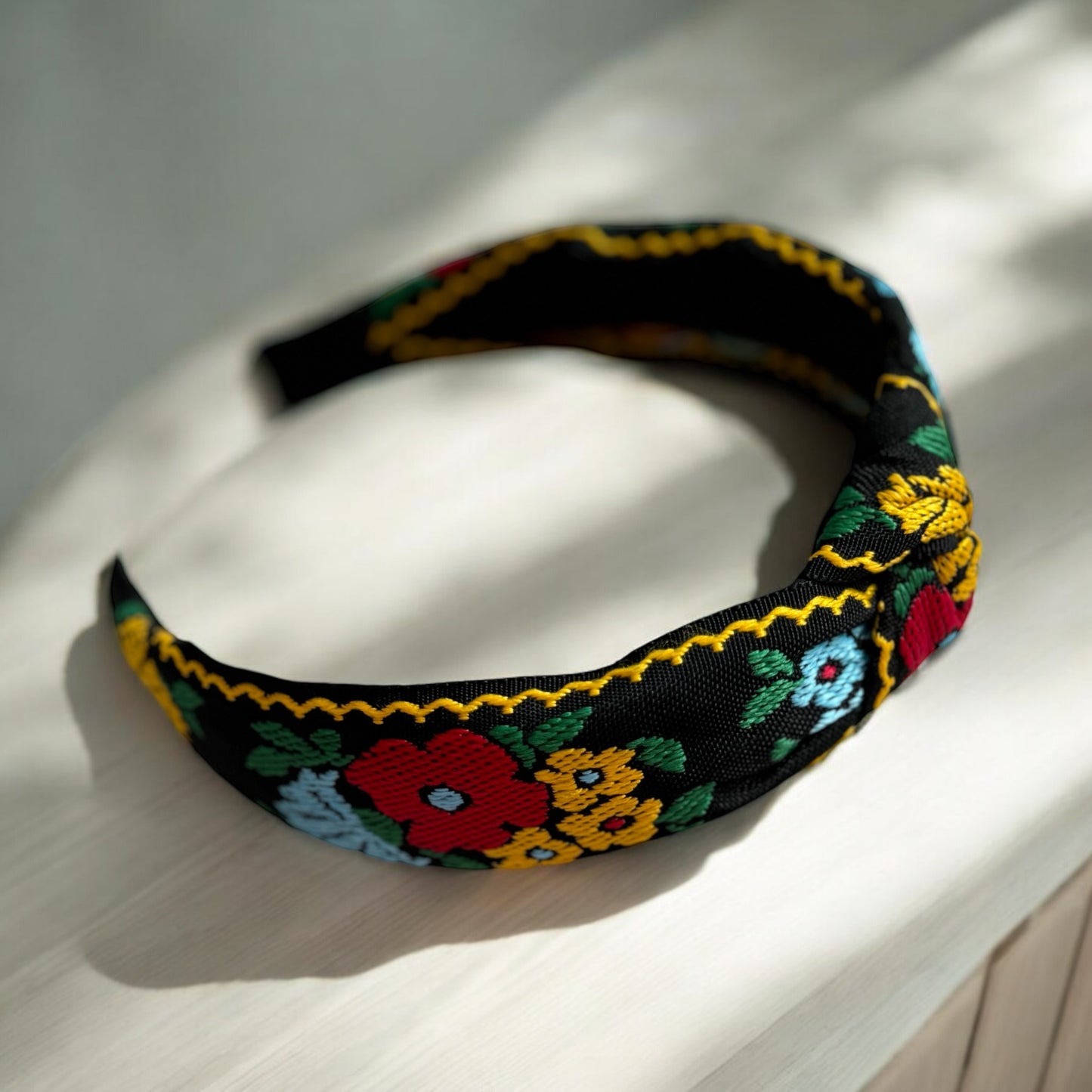 Bohemian Blossom Headband – Handmade Knotted Hairband with Floral Pattern
