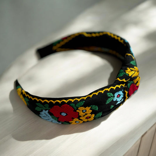 Bohemian Blossom Headband – Handmade Knotted Hairband with Floral Pattern