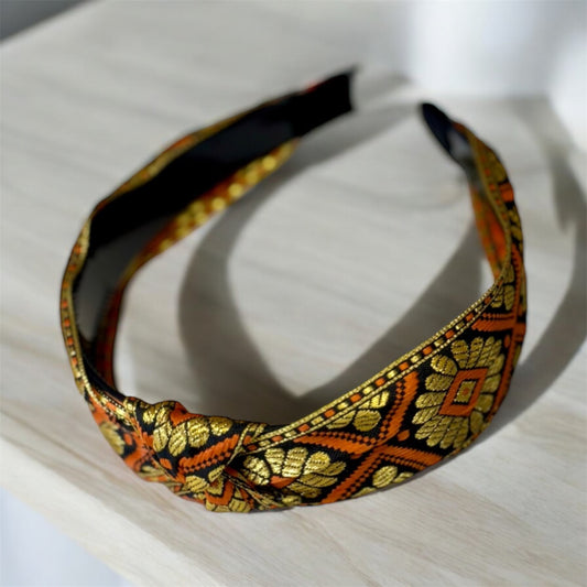 Boho Knotted Headband – Handmade in Orange & Gold