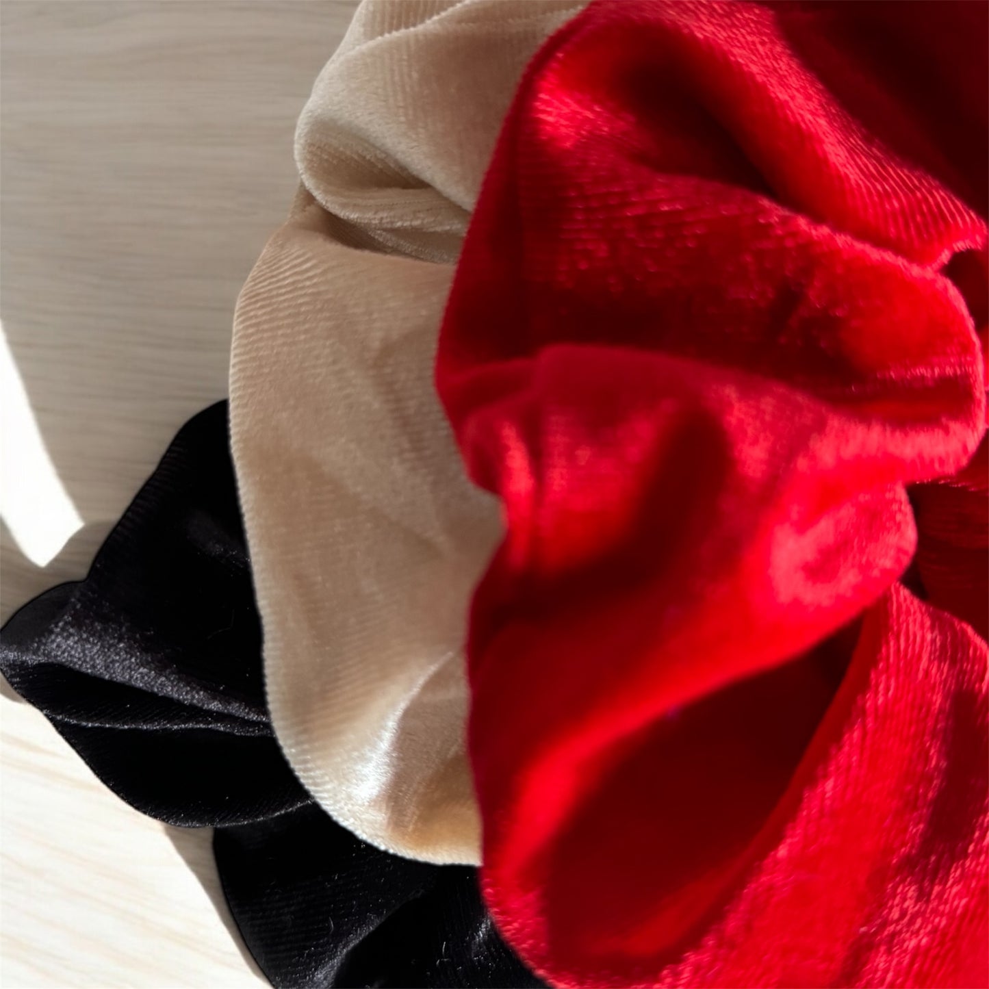 Set of 3 Large Velvet Scrunchies – Luxurious & Versatile Hair Accessories