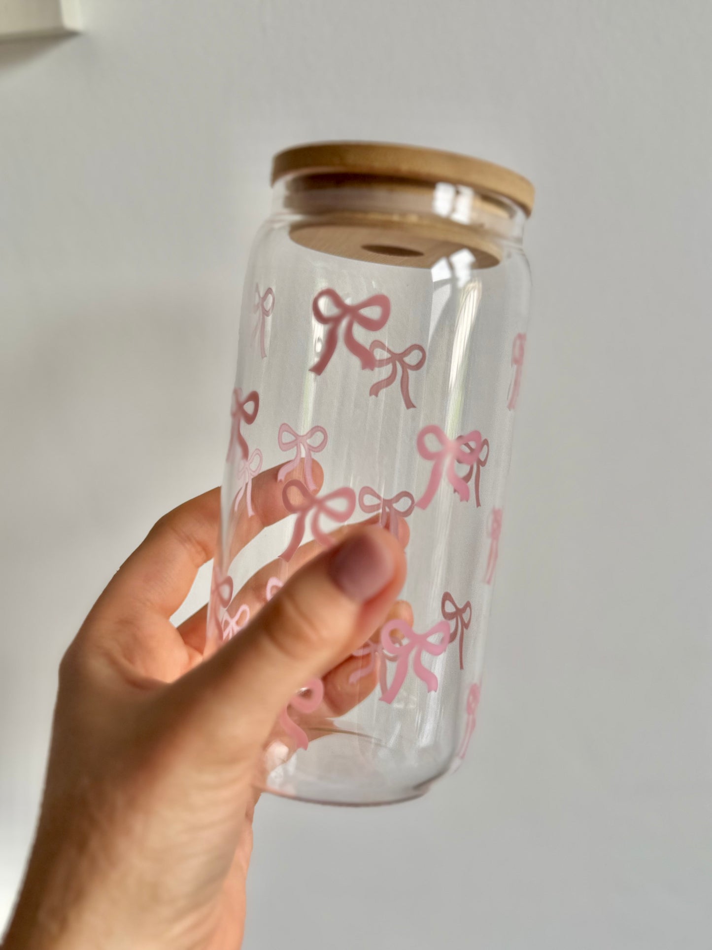 Cute Bow Design Drinkware - Glass Water Cup with Lid