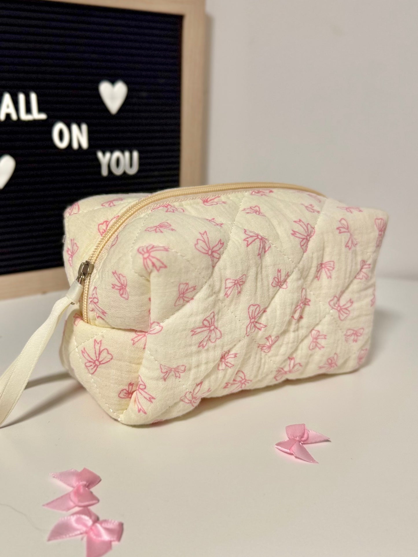 Makeup Bag – Travel Cosmetic Pouch with Bow Print
