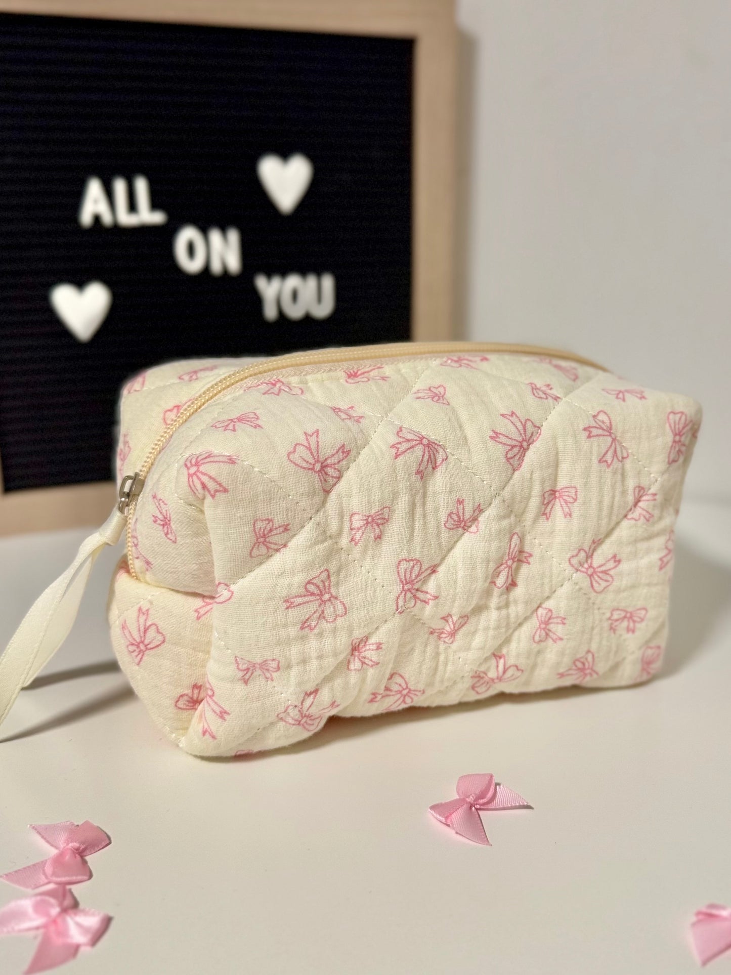 Makeup Bag – Travel Cosmetic Pouch with Bow Print