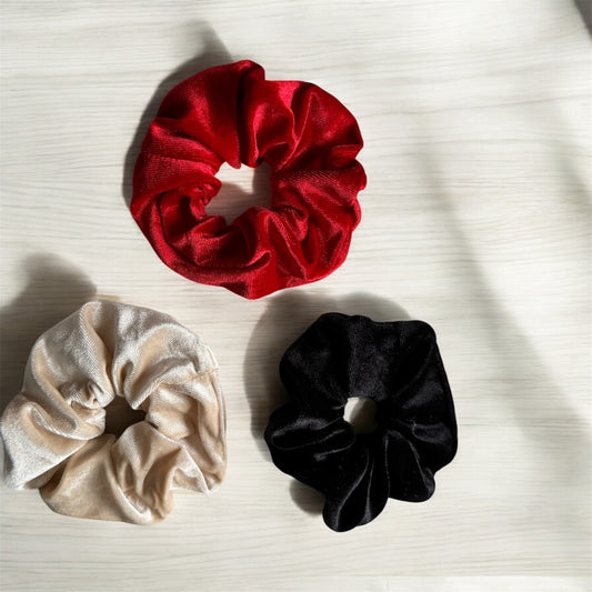 Set of 3 Large Velvet Scrunchies – Luxurious & Versatile Hair Accessories