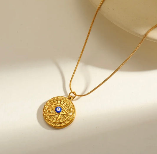 Round Eye Necklace – 18k Gold-Plated Stainless Steel Blue