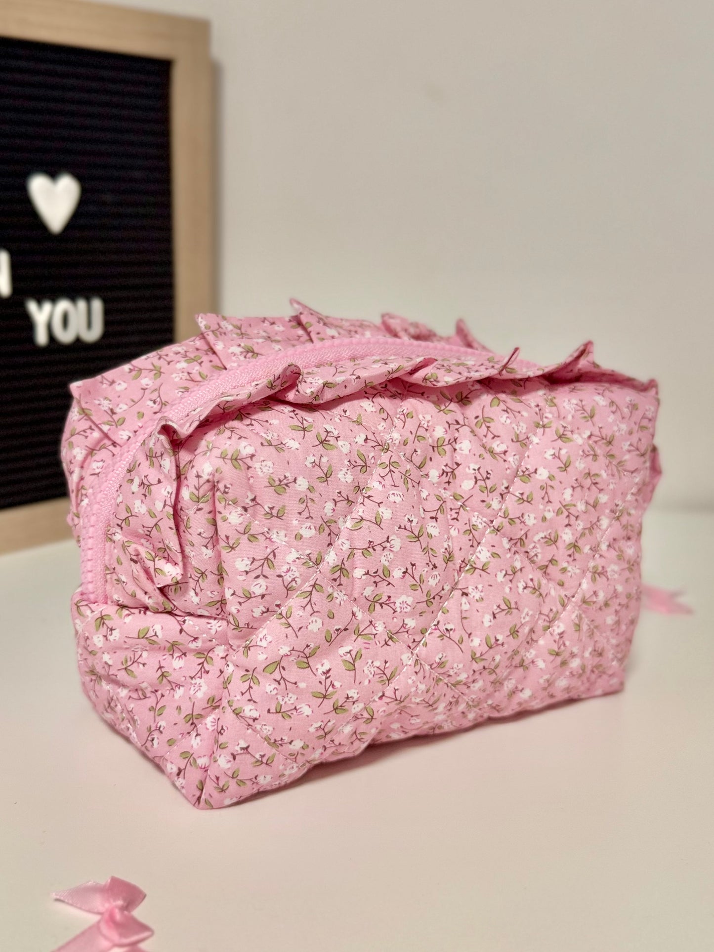 Makeup Bag – Pink Travel Cosmetic Pouch with Floral Print