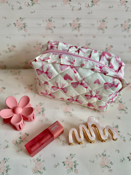 Pink Bows Makeup Pouch – Stylish Travel Cosmetic Bag