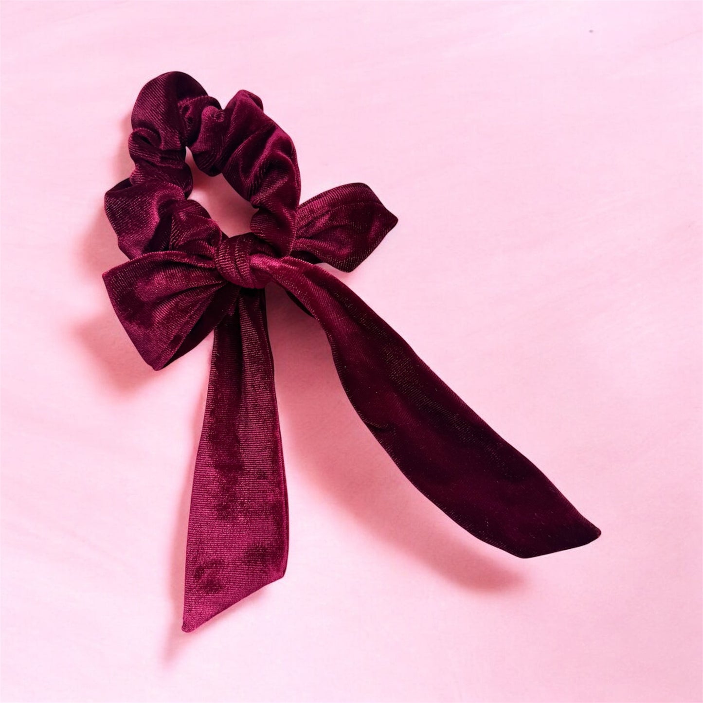 Velvet Burgundy Red Scrunchie with Long Bow: Elegant & Luxurious Hair Accessory