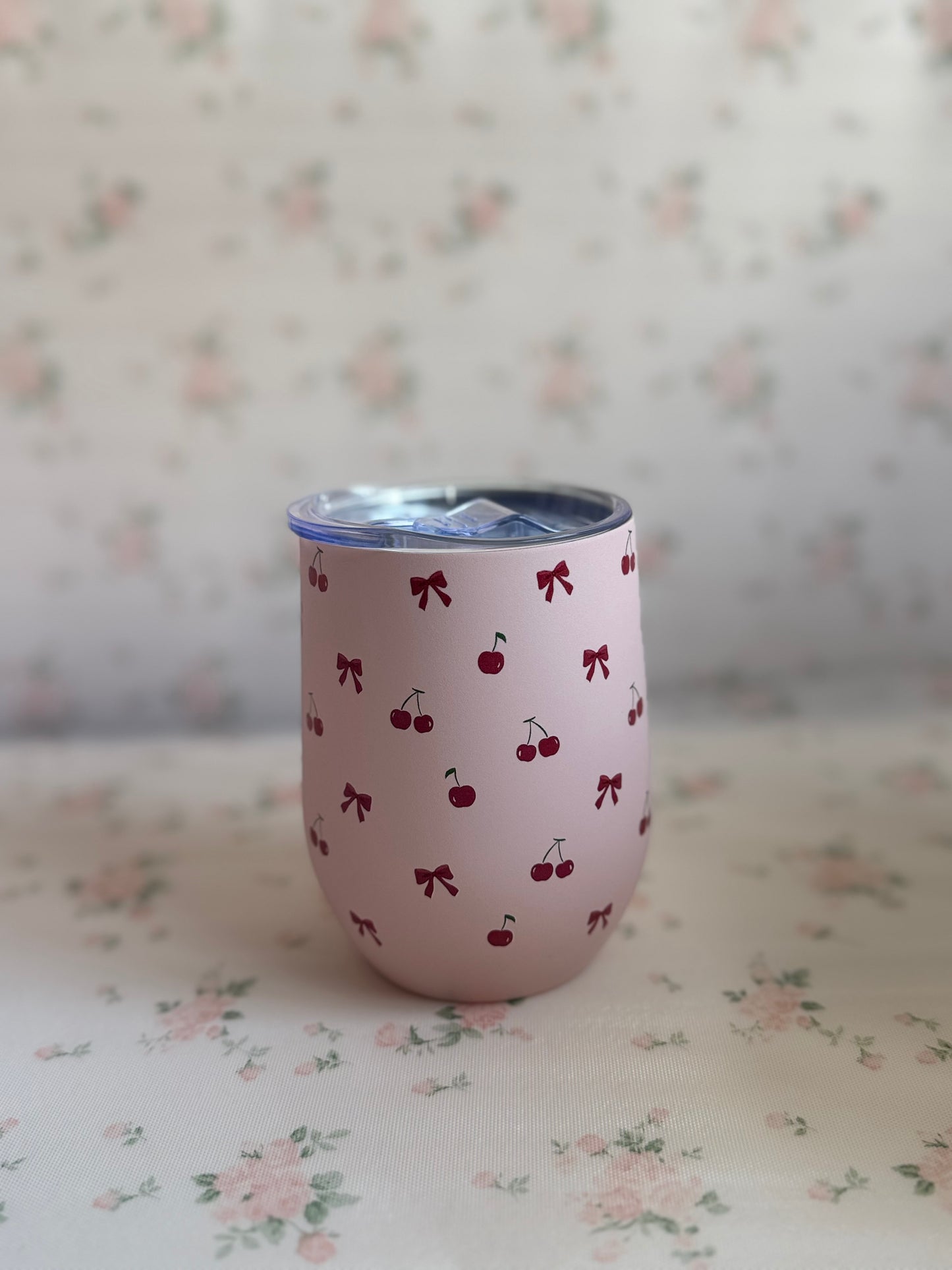 Pink Cherry Insulated Mug – Stainless Steel Travel Tumbler